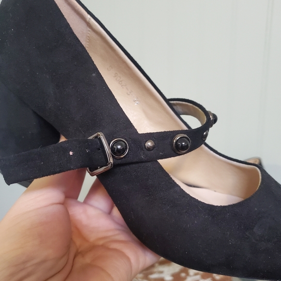 Pinup Block Heels Black Suede Jeweled Strap EU 39 - Picture 6 of 9